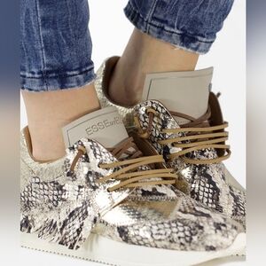 Esse Ut Esse lamb leather fringed python print sneakers